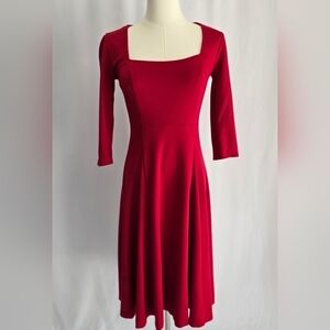Anthropologie Maeve Jocelyn Square Neck 3/4 Sleeve Fit & Flare Red Dress Sz. XS